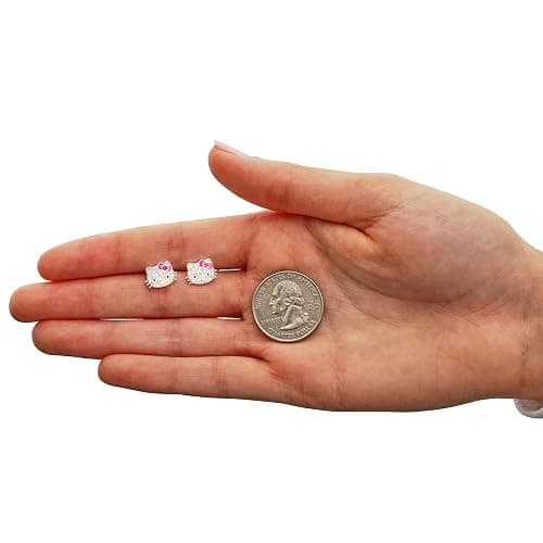 Sanrio Hello Kitty Womens Clear Crystal Stud Earrings - Silver Plated Hello Kitty Earrings Officially Licensed thumbnail 5