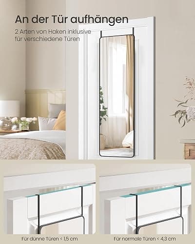 SONGMICS Ganzkörperspiegel, 120 x 40 cm, rechteckiger Spiegel, Wand- oder Türmontage, Rahmen aus Aluminiumlegierung, Hartglas, für Schlafzimmer, Wohnzimmer, Garderobe, tintenschwarz LFM032B01 thumbnail 6
