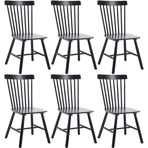 Kmax Dining Chairs Set of 6, Vintage Kitchen Chairs Windsor Chairs with Solid Wood Legs Country Farmhouse Style, Black - 6 CHAIRS - Black - Image 1