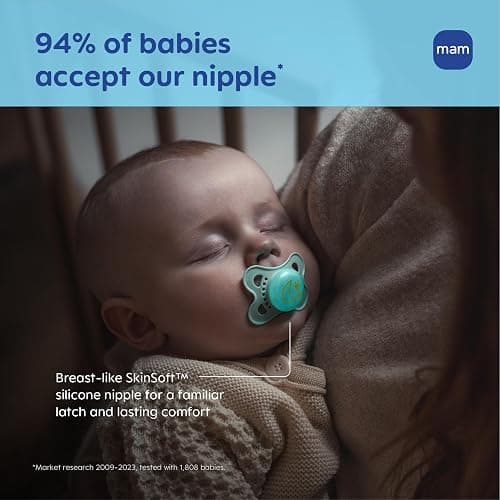 MAM Original Baby Pacifiers 0-6 Months, Binky for Newborn Babies, BPA-Free Skin Soft Silicone Nipple, Glows in The Dark, Developed with Medical Experts, 4 Pack, Made in Europe thumbnail 5