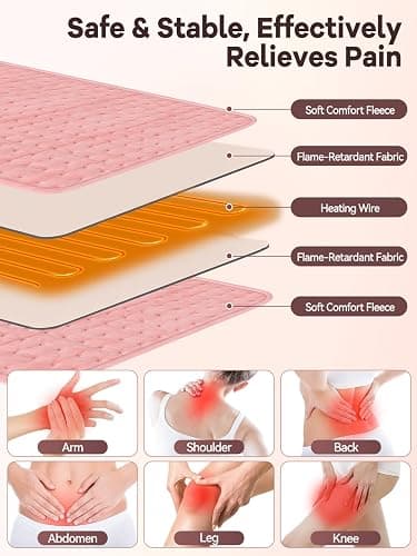 51" Heating Pad for Period Cramps Built with Hand Warmer Pocket, Controller Pocket & 9.84ft/3M Extra-Long Cord, Adj. Temp Timer Auto Shut Off Wrap Around Heated Pad for Women Back Abdomen Pain Relief thumbnail 5