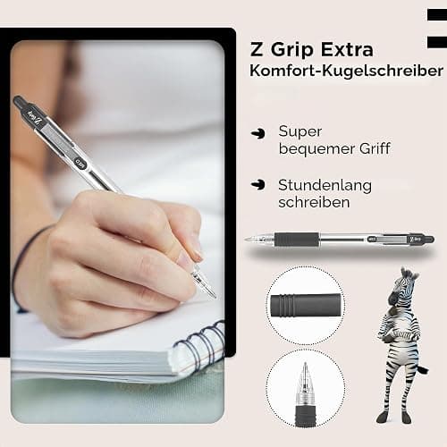 Zebra Pen Z Grip schwarze Kugelschreiber mit Taschenclip, 8 Stück, einziehbare schwarze Tinte, zuverlässiger schwarzer Kugelschreiber, Multipack für den täglichen Gebrauch, 8 Stück thumbnail 4