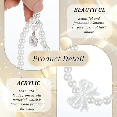 Ouligay 3pcs Beaded Phone Charm Wrist Strap Butterfly Bow Cell Phone Charm Strap Cute Flower Y2k Pearl Lanyard Jewelry for Camera Keychain Wallet Pendant Decor Kawaii Bracelet Chain Women thumbnail 3