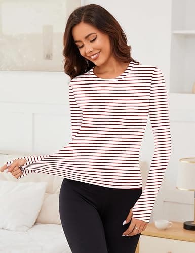 Rapbin Thermal Shirts for Women Long Sleeve Tops Ladies Fleece Undershirt for Winter Cold Weather with Thumb Holes XS-L thumbnail 2