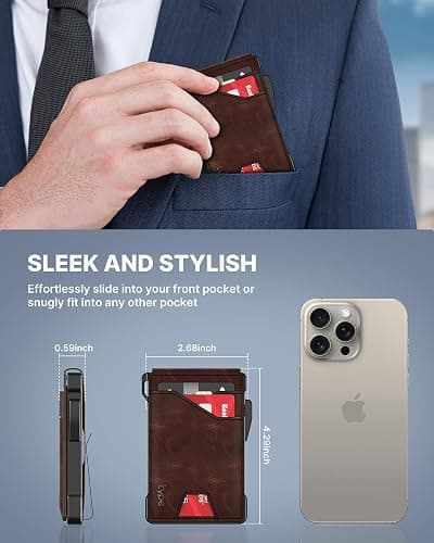 typecase Tactical Wallet for Men Card Holder: Pop Up Card Case, Genuine Leather, Smart, RFID Blocking, Slim, Minimalist, Thin, Front Pocket - 9-13 Card Capacitiy, ID Window, Money Clip (Brown) thumbnail 2