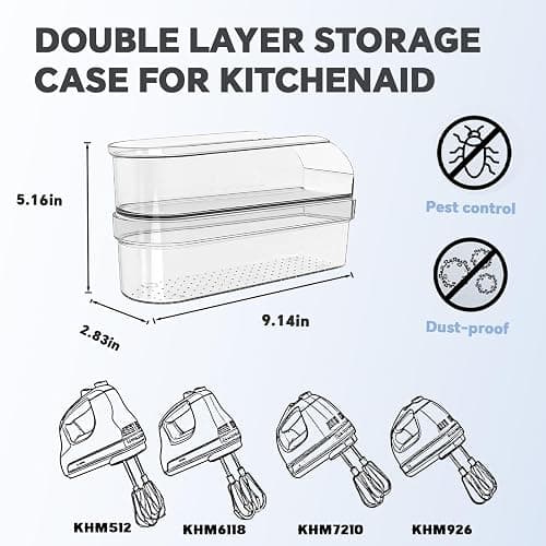 Hand Mixer Storage Case for KitchenAid KHM5/KHM6/KHM7/KHM9 Series Ultra Power Speed Hand Mixers, Double layer Crylic Transparent Storage Box (Hand Mixer Not Included) (Storage Case) thumbnail 2