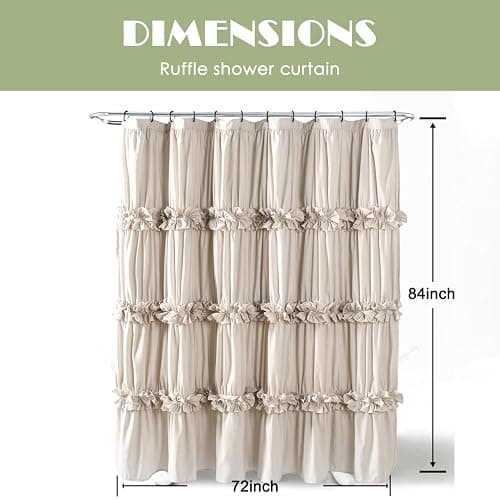 Homechoice Decor Camel Ruffle Shower Curtain, Vintage Handcrafted Bow Tie Bath Curtain for Master Bathroom, Ruched Microfiber Bathroom Curtain with 12 Buttonholes, 72" W x 84" H (LQ-10) thumbnail 2