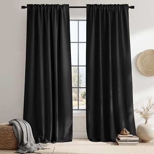 NICETOWN Halloween Black Blackout Living Room Curtains 84 inches Long, Black Out Curtain Panels for Bedroom - (Black Color) W52 x L84, 1 Pair, Thermal Insulated Blackout Draperies Window Treatment thumbnail 3