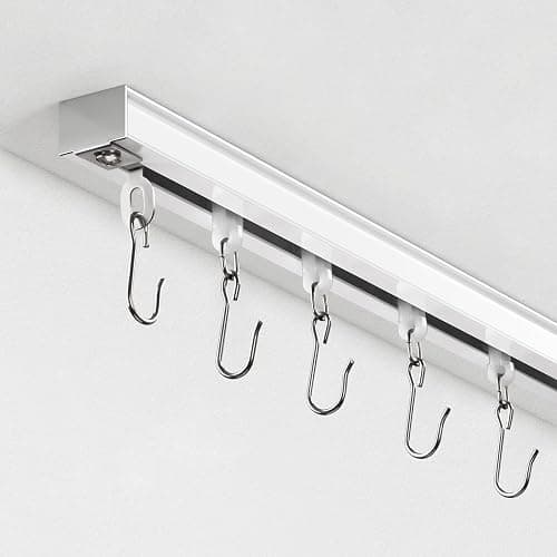 Ceiling Curtain Track, Curtain Track with Roller Hooks, 6ft - 9ft Ceiling Mounted Rail Set for Room Divider, White - Image 1