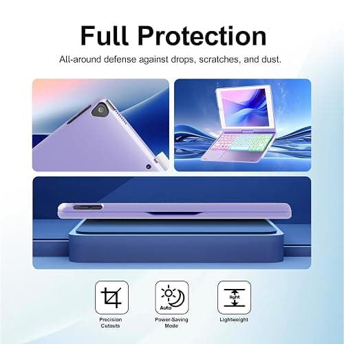 Baisla iPad 9th Generation Case with Keyboard 10.2" (2021), 360° Rotatable with Trackpad & Rainbow Backlit, iPad Keyboard case for 9th/8th/7th, iPad Air 3, iPad Pro 10.5 (Metallic Purple) thumbnail 7