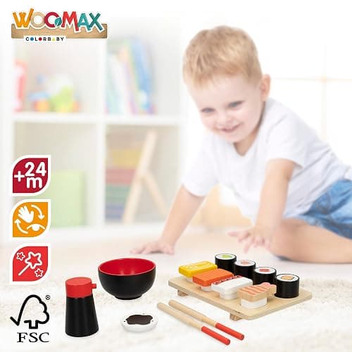 WOOMAX Sushi Cibo in legno, Giocattoli alimentari, vassoio per pasti per bambini, 14 pezzi, +2 anni, 49336 thumbnail 5