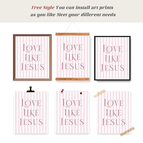 LARTSFRO Coquette Pink Bow Jesus Wall Art Decor Posters, Light Pink Bow Christian Room Bedroom Bathroom Dorm Wall Art Decor Aesthetic for College Teen Girls Gifts, Inspirational Bible Verses Bow Wall Decor, 10x8 Inch Set of 4 Bow Pictures (UNFRAMED) thumbnail 4