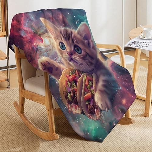 Funny Cat Print Blanket Taco Cute Kitty Animal Galaxy Throw Blankets Gifts for Couch Sofa Stuff Decor Soft Cozy Plush Flannel Bedding for Lover Men Women 40"x50" thumbnail 4