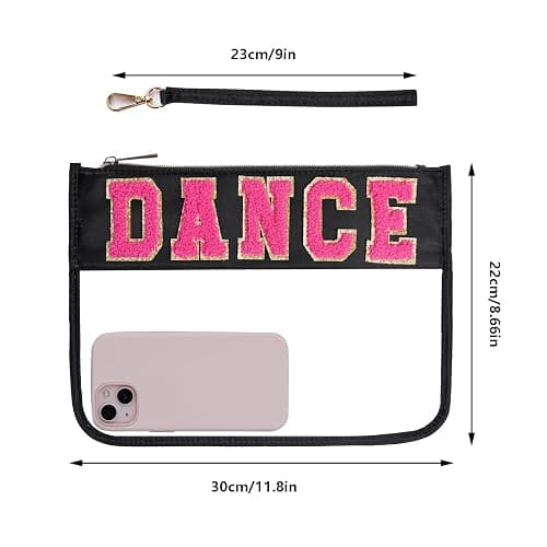 Hmxpls Chenille Letter Bag - Multi-purpose Nylon Cosmetic Bags with Zipper, Flat Pouches for Travel, Gym, Beach (Black-Dance) thumbnail 3