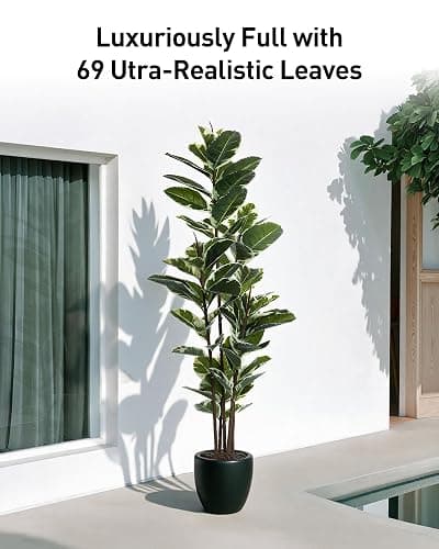 FLOWORLD Artificial Rubber Tree Plant 6ft Tall Faux Ficus Tree Potted Fake Tropical Plants Decorative House Plants Large Floor Artificial Trees for Home Office Decor, Without The Pot thumbnail 3