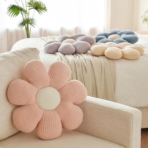 Xuyier Flower Shaped Throw Pillow,Soft Daisy Pillow with Decorative Pillows for Bed Couch Chair Floor, Flower Plush Pillows for Living Room Bed Room Seat Cushion(14.9" Blue) - 14.9" x 14.9" - Blue thumbnail 6