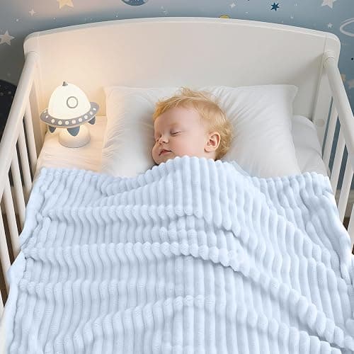 Eonkasp Soft Fleece Baby Blanket Ultra Cozy Blue Baby Blankets for Boys Warm and Lightweight Infant Toddler Newborn Receiving Gift with Reversible Stripes for Crib Stroller, 30x40 Inch, Light Blue thumbnail 5