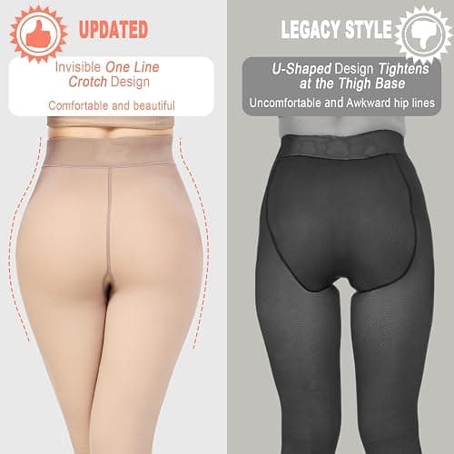 KBVOT Fleece Lined Tights Women Sheer Fake Translucent Winter Thermal Pantyhose Opaque Warm Thick High Waist Leggings(XS-2XL) - X-Small - Skin Stirrup thumbnail 2