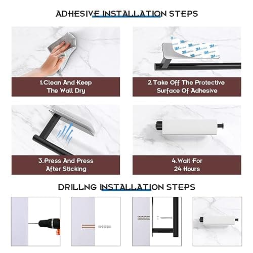 ASTOFLI Paper Towel Holder Under Cabinet No Drilling, Self Adhesive Paper Towel Holder Wall Mount for Kitchen Rack, Under Counter Napin Holder No Drill, 304 Stainless Steel Matte Black thumbnail 5