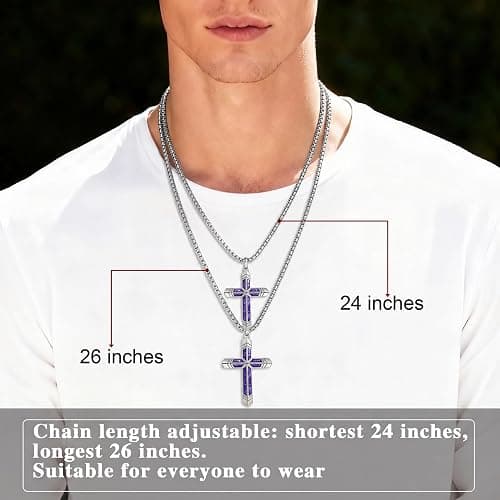 GTMJ Amethyst Cross Necklace for Men with Adjustable Box Chain For Everyday Wear Christian Men's Cross Necklace Jewelry Gifts thumbnail 5