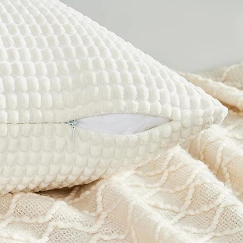 Topfinel Cream White Decorative Throw Pillow Covers 18x18 Inch Set of 4 for Living Room Couch Bed Sofa, Boho Natural Farmhouse Home Decor, Soft Plush Corduroy Cute Square Beige Cushion Case 45x45 cm thumbnail 6