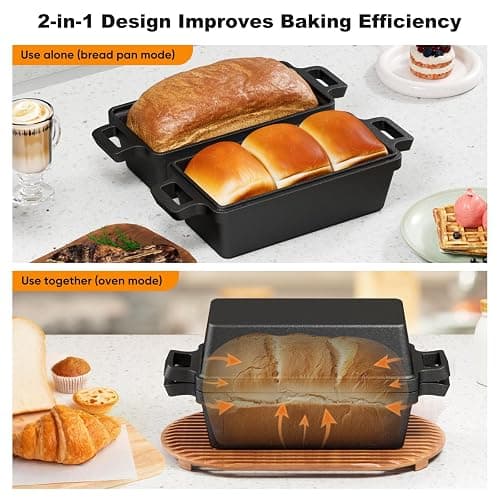 Heimekite 9×5 Inch Cast Iron Loaf Pan with Lid, bread pans for baking, 2 Piece Set | Even Heat Distribution Bread Baking Pan for Homemade Sandwich Bread, Banana Bread, Cakes, Meatloaf thumbnail 4