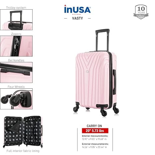 InUSA VASTY Luggage with Spinner Wheels | Durable Lightweight Hardshell Suitcase Travel Bag with Handle and Trolley 20-Inch Carry On Small Luggage | Pink thumbnail 4