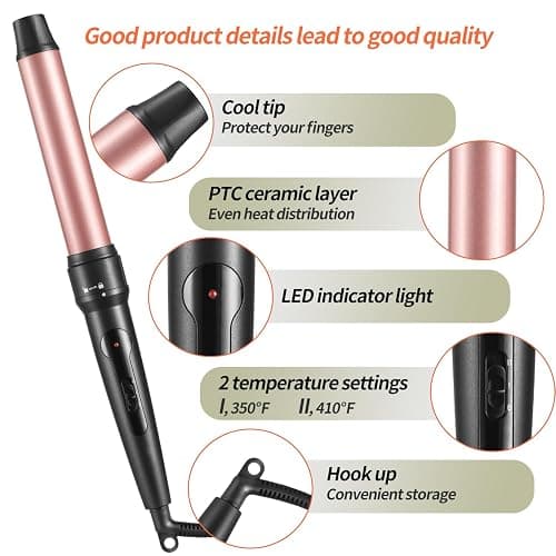 Curling Iron Wand, 3 in 1 Curling Wand Set with Ceramic Barrel for Long/Medium Hair, 0.35"-1.25" Interchangeable Hair Curler Wand, Dual Voltage, Includes Glove & Clips thumbnail 7