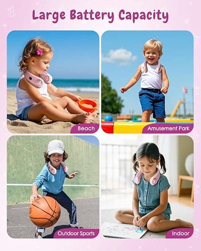 Neck Fan for Kids,Bladeless Portable Fan Rechargeable for 4-14Y Girls & Boys, 2400mAh USB Personal Cooling Mini Fan Rechargeable for Travel/Disney/Camping, 3 Speeds, Summer Essentials(Pink) thumbnail 6