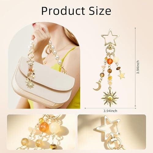 Kimonce Sun and Moon Keychain Colorful Star Beads Gemstone Charm, Y2K Aesthetic Purse Charm for Women,Men, Handbag & Backpack Decoration thumbnail 5