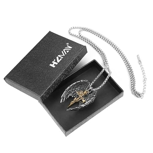HZMAN Angel Wing Necklace for Men Women Stainless Steel Gothic Punk Angel Wing Cross/Angel Pendant Faith Amulet Jewelry Gift thumbnail 6