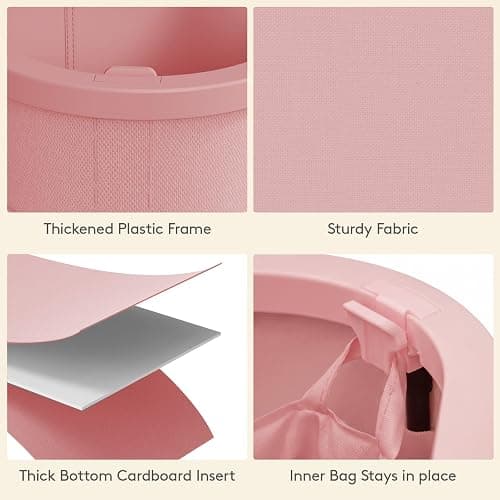 Lifewit 185L 3 Section Laundry Hamper with Lid, Laundry Basket, Pink | Large Foldable Laundry Sorter with 3 Removable Bags, Tall Clothes Hamper for Bedroom and Bathroom thumbnail 5