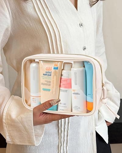 3Pcs Travel Clear Makeup Bag Set for Women, Transparent Toiletry Bag with Zipper Portable Makeup Pouch Organizer Waterproof Small Cosmetic Bag Compact Car Bag Organizer Car Accessories (White Set) thumbnail 2