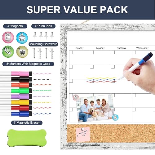 Dry Erase Calendar for Wall, 17x13 Inches Whiteboard Calendar Cork Board Combo, Magnetic Small White Board with Wood Framed, Hanging Dry Erase Board for Office Kitchen Home Planner Memo thumbnail 6