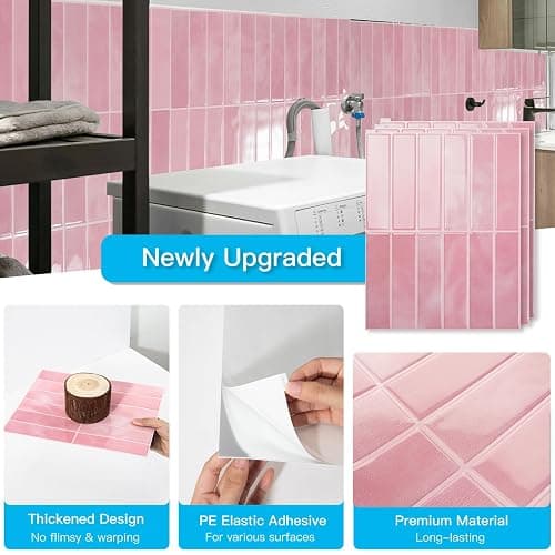 Art3d 11.4 x 9 Inch Heavy-Duty Peel and Stick PVC Backsplash for Home Décor, 10-Pack PVC Wall Tiles for Kitchen Countertop, Pink Marble thumbnail 5