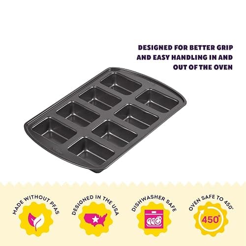 Wilton Gold Non-Stick Bakeware Mini Loaf - Baking Pan for Mini Banana Breads, Cakes & More - Made Without PFAS - Offers Even Heat Distribution & Hassle-Free Cleaning - 15 x 10 x 1.6 Inch, 8 Cavity thumbnail 3