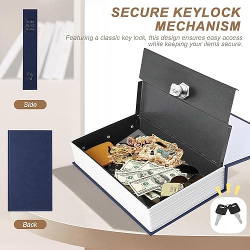 CMFTGDS Diversion Book Safe with Key Lock – Hidden Storage Box, Dictionary Secret Safe Can for Cash, Jewelry & Valuables, 10.4"x7.8"x2.5", Blue thumbnail 6