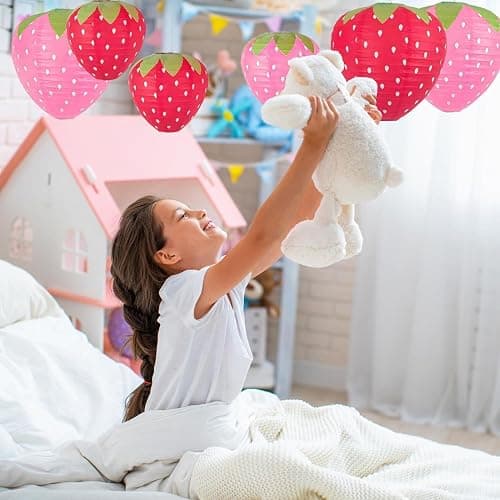 JIEFULL Strawberry Paper Lanterns, 8" & 12" Large Strawberry Hanging Lantern, Strawberry Hanging Decorations for Fruit Theme Birthday Party Decor(8 Pcs, Red & Pink) thumbnail 6