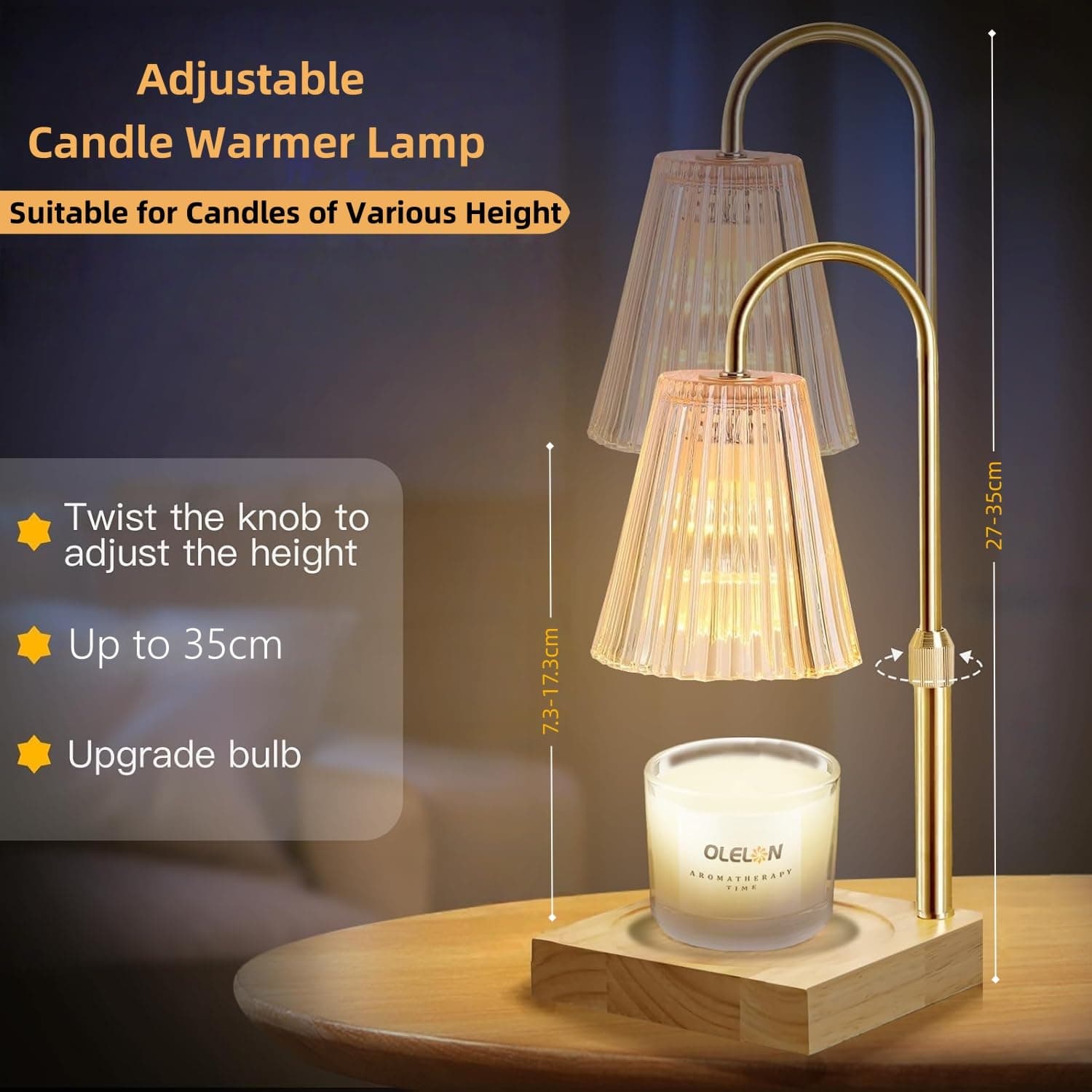 Candle Warmer Lamp with Timer Dimmer, Adjustable Height Candle Warmer, 4 Level Temparature Candle Lamp, Gifts for Women, Housewarming Gifts, Wax Melting Lamp for Vintage Bedroom Home Decor thumbnail 4
