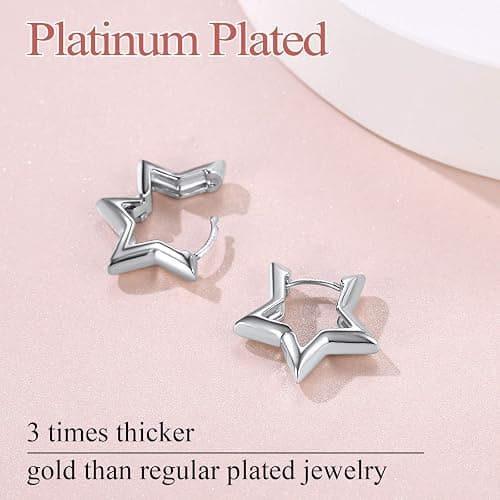 FindChic Hypoallergenic Small Star/Heart/Spike/Square Huggie Earrings for Women 14K Gold/Platinum Plated Cute Hoop Earrings Jewelry Gift for Her, with Gift Box thumbnail 7