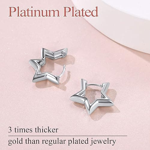 FindChic Hypoallergenic Small Star/Heart/Spike/Square Huggie Earrings for Women 18K Gold/Platinum Plated Cute Studs Earrings Jewelry Gift for Her, with Gift Box - 2. star (platinum plated) thumbnail 7