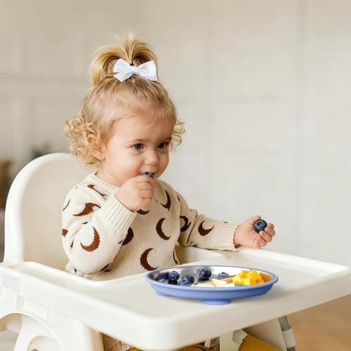 Bakpoco Stainless Steel Suction Plates for Toddlers, 8" Divided Kids Baby Plates with Removable Silicone Suction, Non Toxic Non Slip Portion Control Snack Dishes 3 Packs, Blue Gray Beige thumbnail 6
