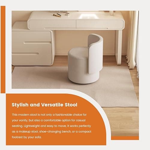TreLined Modern Round Swivel Ottoman, Makeup Chair with Backrest Multi-Functional Shoe Changing Chairs for Living Room, Entryway, Hallways, Bedroom Vanity Chairs Unique Footrest Stool thumbnail 4