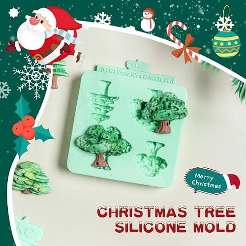 Christmas Silicone Molds,Tree Cake Decorations Mold,Christmas Tree Fondant Molds Sets For Cupcake Topper Decorating Tools Chocolate Candy Gum Paste Polymer Clay Resin Set of 2 thumbnail 3
