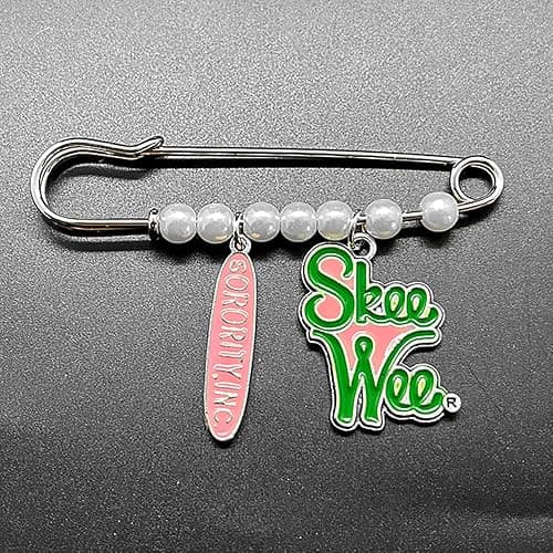 Elegant ALPHA Sorority Pink Green Skeewee Letter Metal Pendant Pearl Brooch Pin Women's meeting party jewelry DIY accessories thumbnail 3