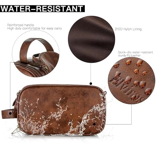 Elviros Toiletry Bag for Men, Large Travel Shaving Dopp Kit Water-resistant Bathroom Toiletries Organizer PU Leather Cosmetic Bags thumbnail 3