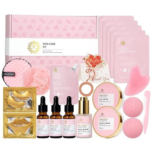 Rose 23 Pcs Facial Skin Care Set, Luxury Bath and Body Gifts for Women, Spa & Self-Care Gifts, Sheet Mask, Eye Mask, Gua Sha, Cream, Face Oil, Birthday, Christmas, Valentines, Mother Day, Girlfriend - Image 1