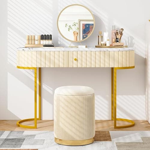 Giantex Ottoman with Storage - Set of 2 Storage Ottomans, 1 Large & 1 Small Nesting Ottoman Side Table, Upholstered Velvet Round Foot Rest Vanity Stool for Bedroom Living Room (Beige & Golden) thumbnail 3