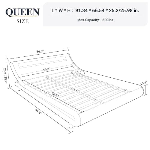 Allewie Queen Size LED Platform Bed Frame with Adjustable Headboard/No Box Spring Need/Easy Assembly/Faux Leather in Black thumbnail 2