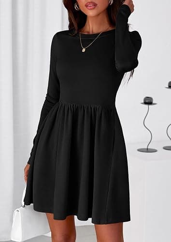 PRETTYGARDEN Women's Long Sleeve Mini Dresses 2025 Fall Casual Crewneck Pleated A Line Party Cocktail Short Dress with Pocket thumbnail 7